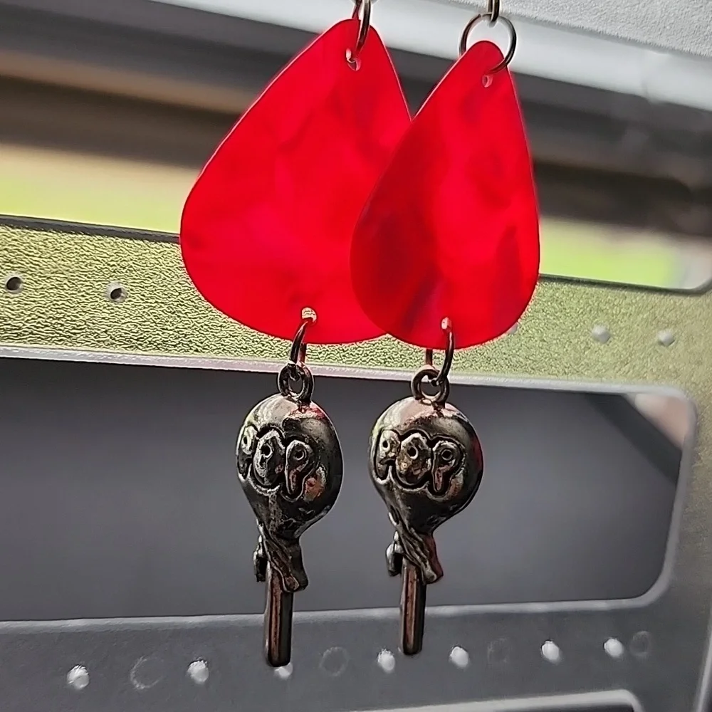Handmade hot pink Dangle Earrings lolipop charms - Picture 2 of 5